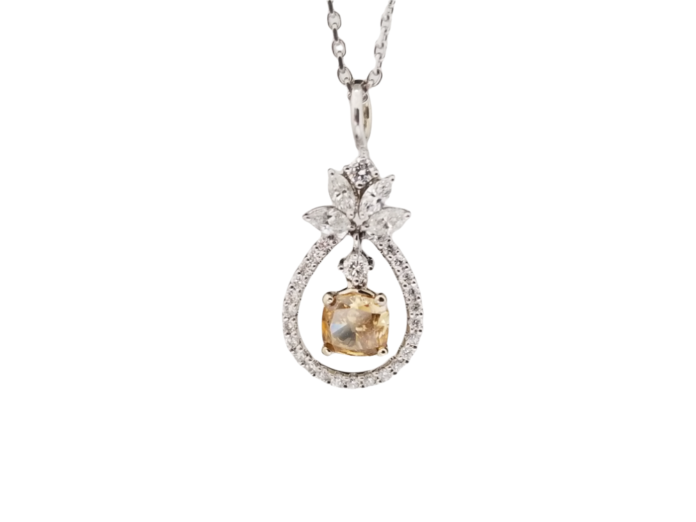 0.80 ct Fancy Deep Orange-Yellow Cushion Cut Diamond Pendant in 14K White Gold