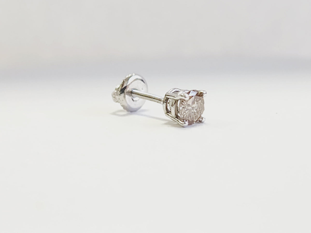 LIQUIDATION, 0.36 Carat Natural Diamond Round Stud White Gold 14 Karat