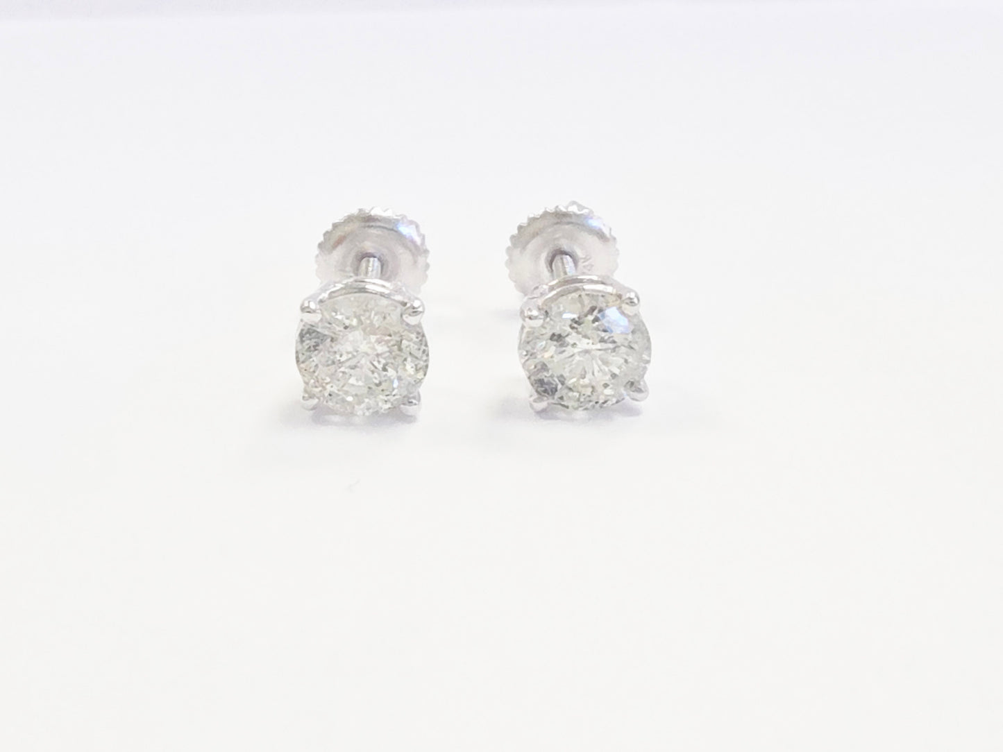 1.51 Carats Natural Diamond Round Shape Studs 14 Karat White Gold