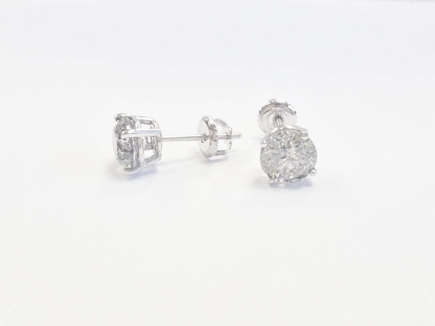 3.03 Carats Natural Diamond Round Shape Studs 14 Karat White Gold