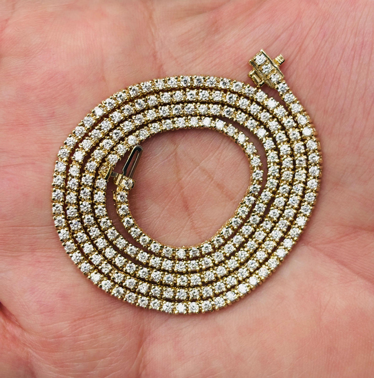 BLOWOUT SALE NO OFFER, 7.01 cts Natural Diamond Tennis Necklace 14K Yellow 22"