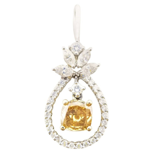 0.80 ct Fancy Deep Orange-Yellow Cushion Cut Diamond Pendant in 14K White Gold