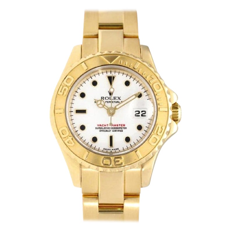 FACTORY DISCOUNTINUED ROLEX Yacht-Master White Dial 18K Yellow Gold Watch