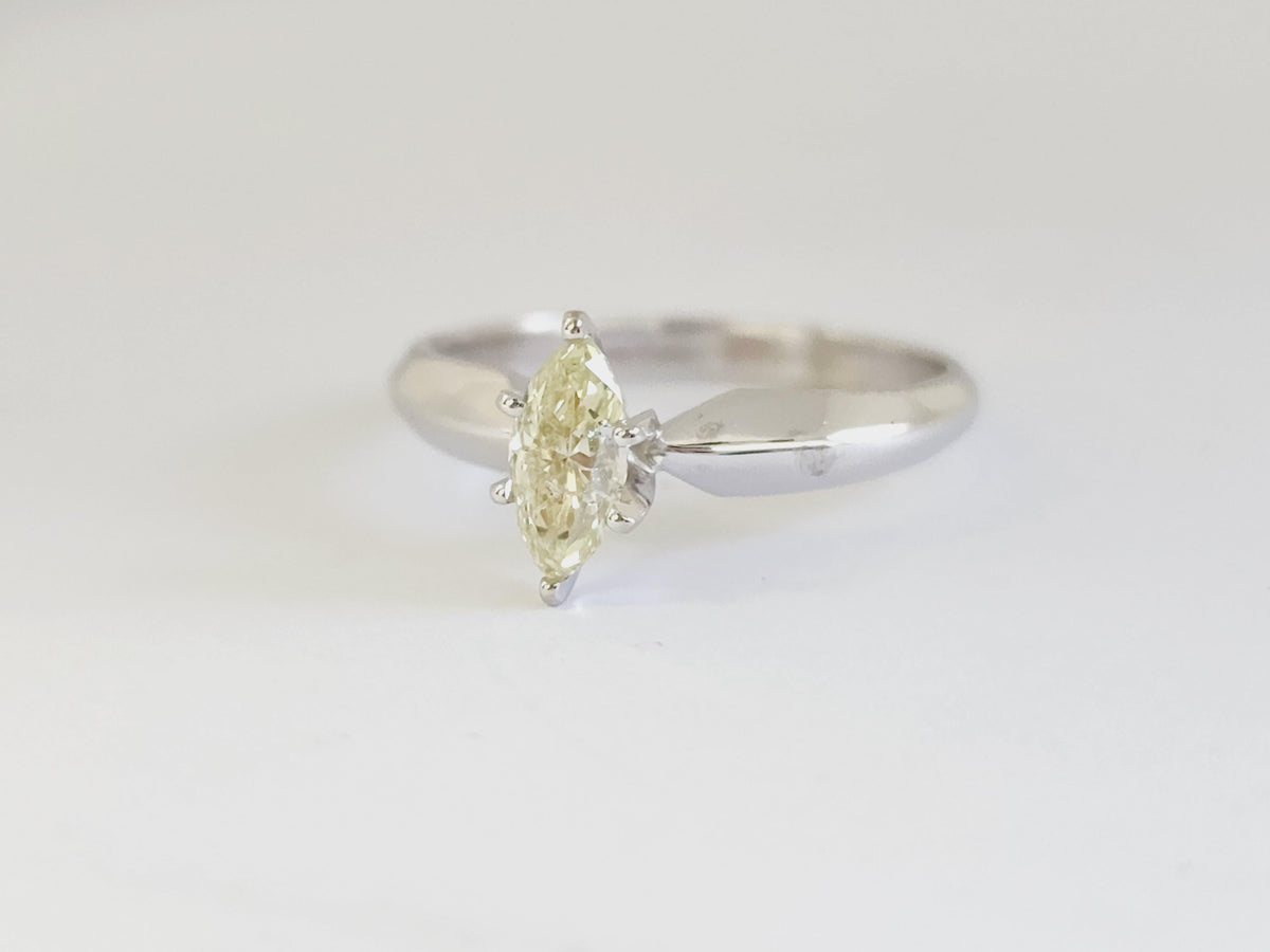 GIA CLEARANCE, 0.50 Carat Light Yellow Brilliant Marquise Shape Natural Diamond