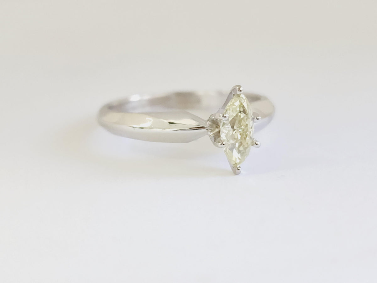 GIA CLEARANCE, 0.50 Carat Light Yellow Brilliant Marquise Shape Natural Diamond