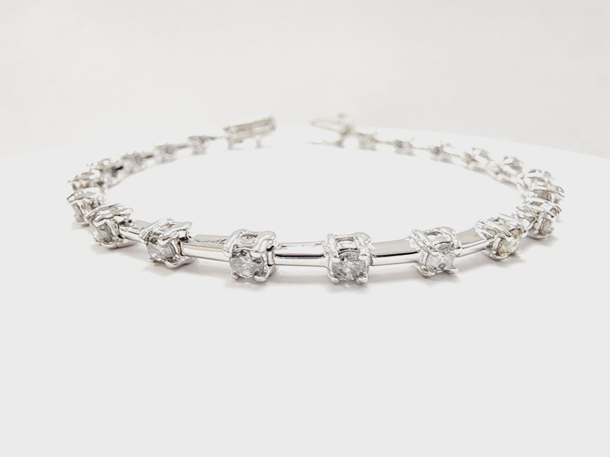 PRICED WHOLESALE, 2.20 Carat Natural Diamond Bar Bracelet 14 Karat White Gold