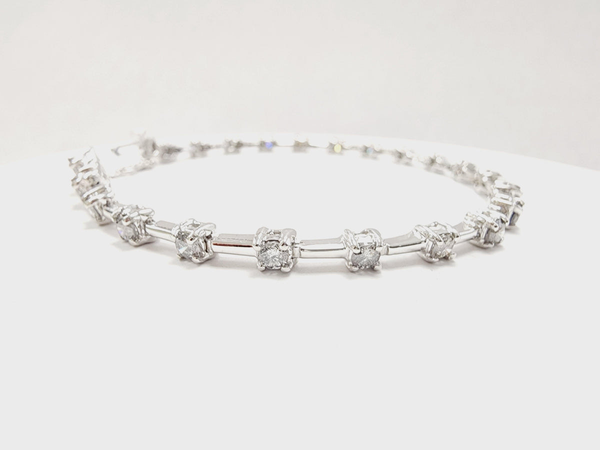 PRICED WHOLESALE, 2.20 Carat Natural Diamond Bar Bracelet 14 Karat White Gold