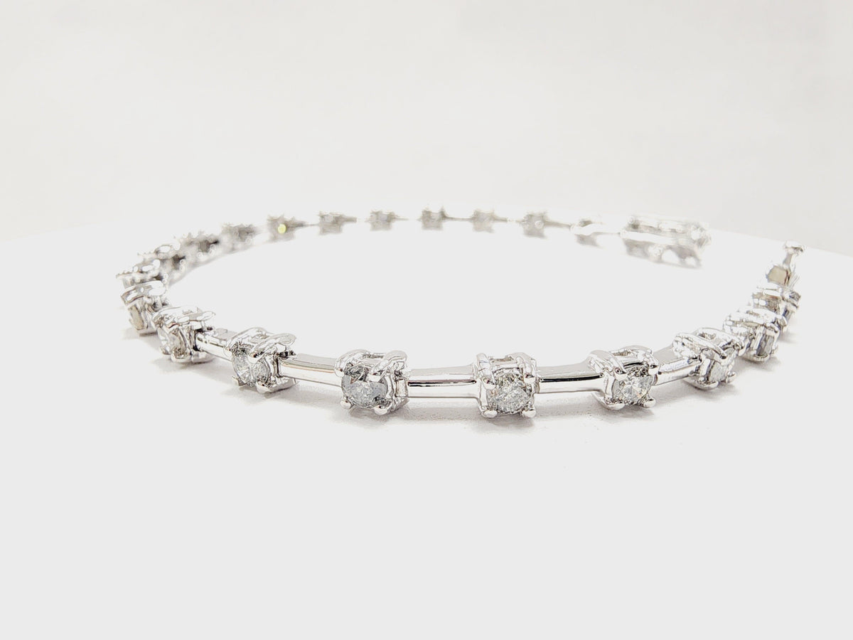 PRICED WHOLESALE, 2.20 Carat Natural Diamond Bar Bracelet 14 Karat White Gold