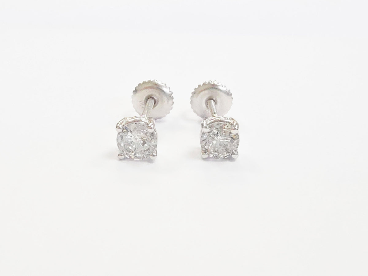 CLEARANCE, 0.73ct Round Diamond Stud Earrings in 14K White Gold
