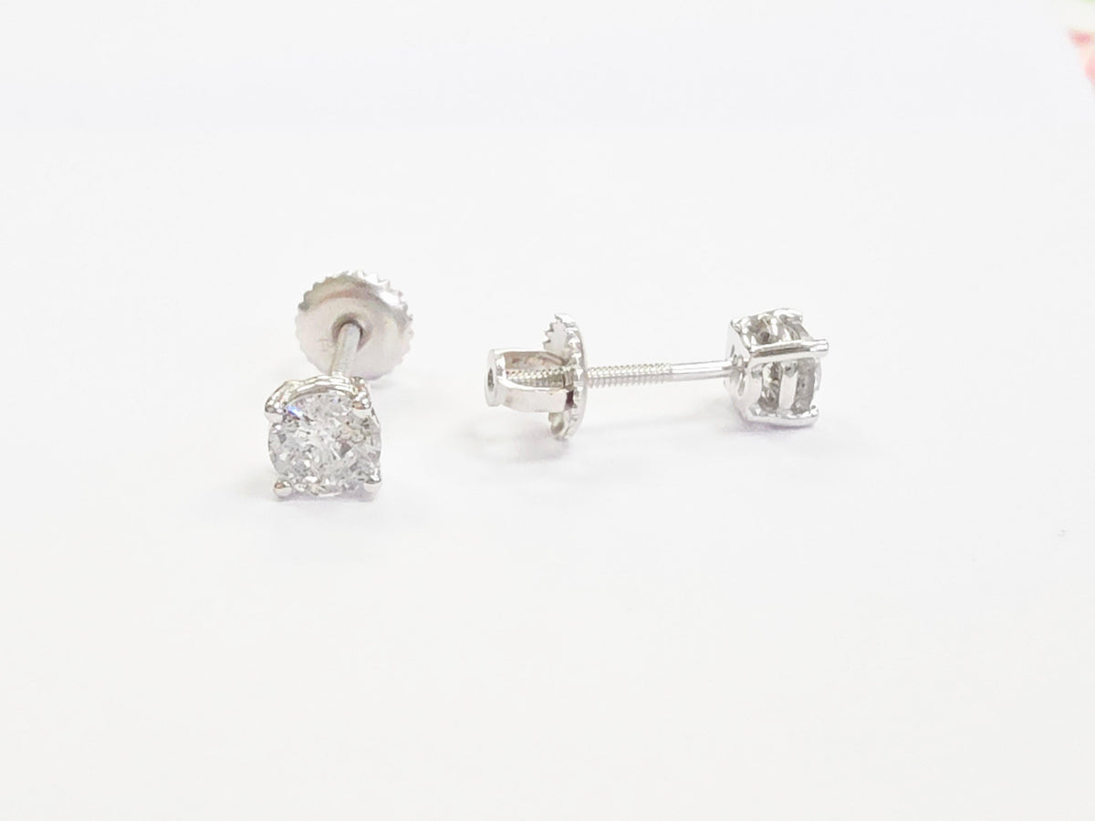 CLEARANCE, 0.73ct Round Diamond Stud Earrings in 14K White Gold