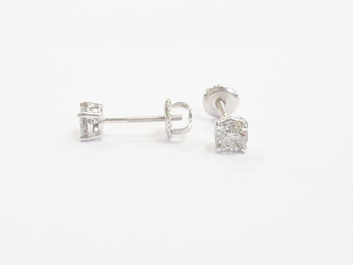 CLEARANCE, 0.73ct Round Diamond Stud Earrings in 14K White Gold