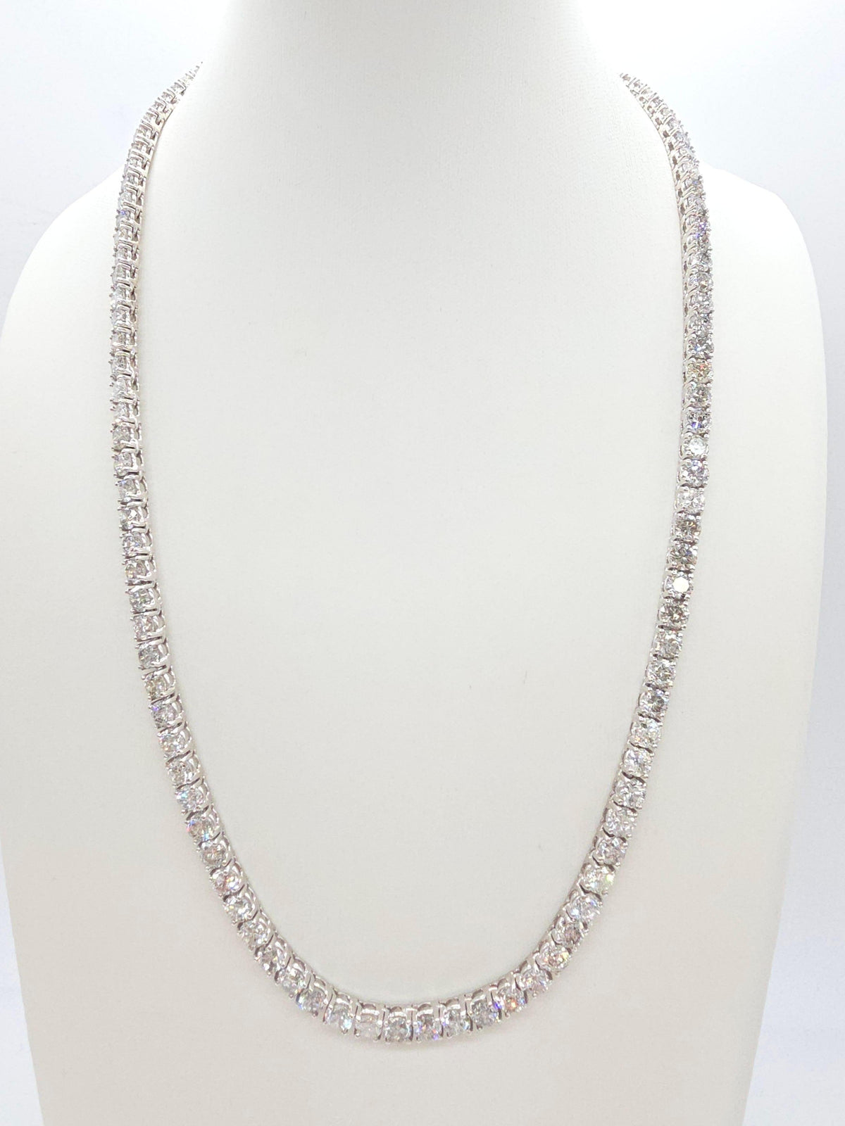CLEARANCE, 33.25 Cts Round Natural Diamond Tennis Necklace 14K White 20''