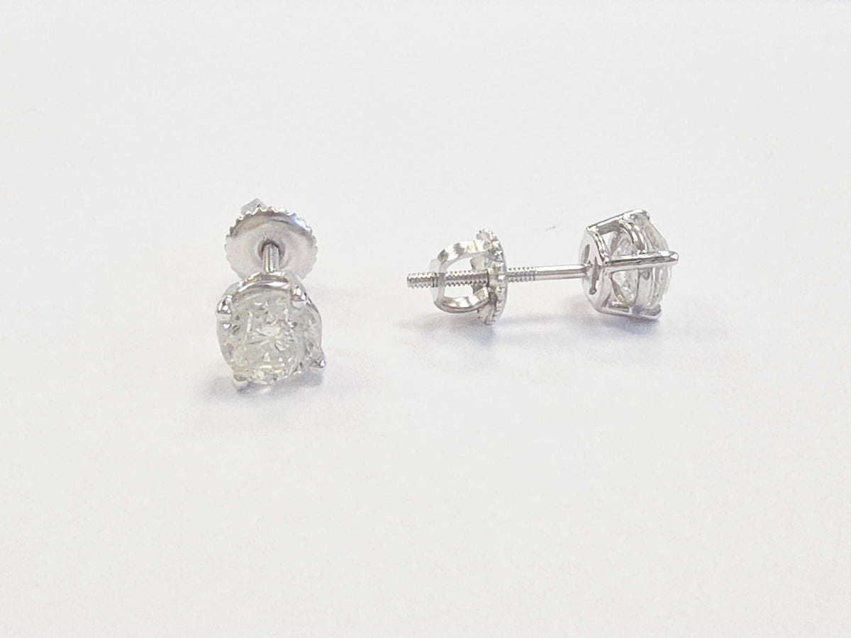 MANUFACTURER PRICING, 1.42ct Round Diamond Stud Earrings in 14K White Gold
