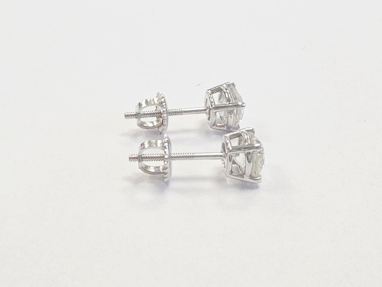 1.42 Carats Natural Diamond Round Shape Studs 14 Karat White Gold