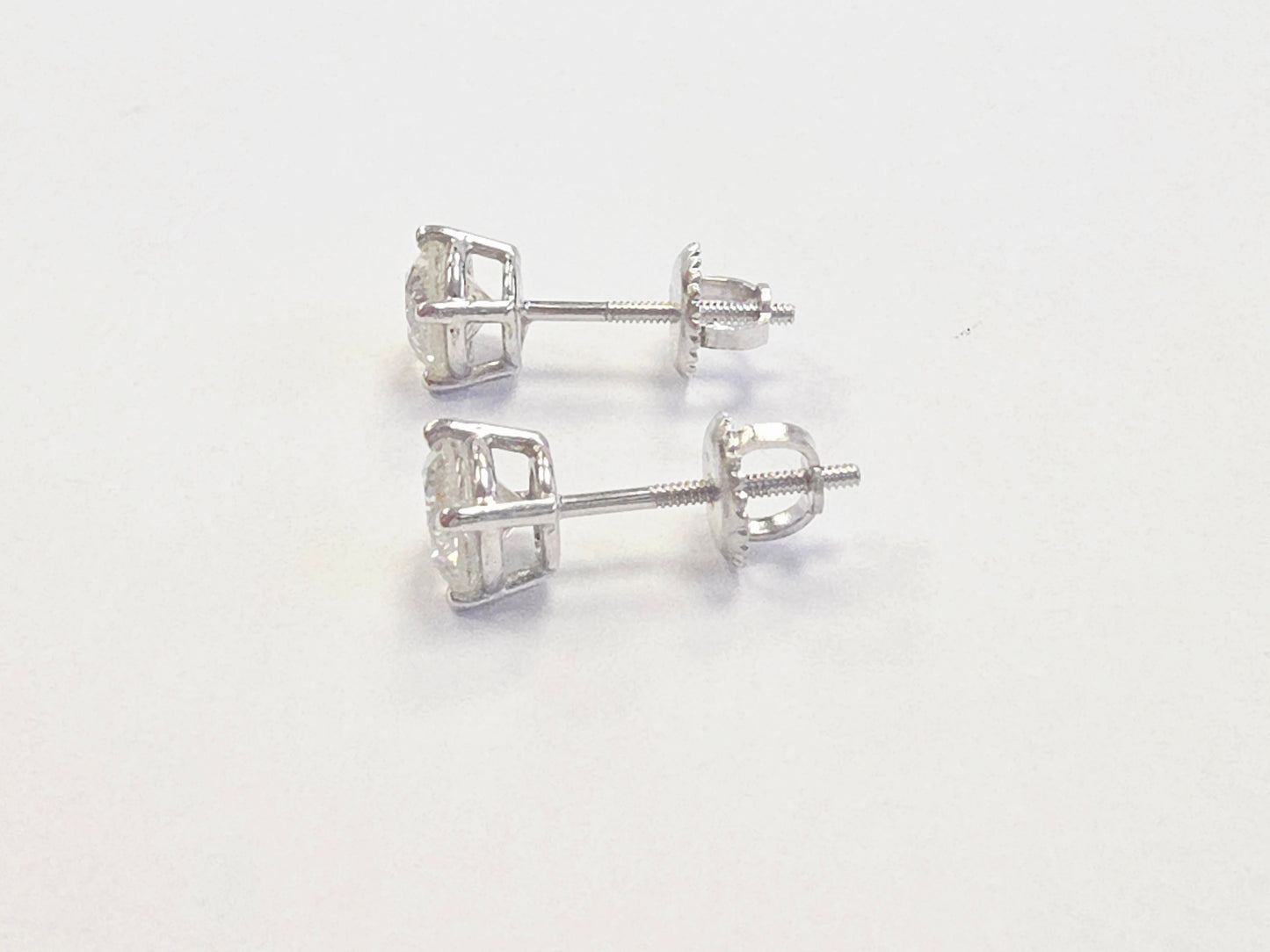 1.42 Carats Natural Diamond Round Shape Studs 14 Karat White Gold