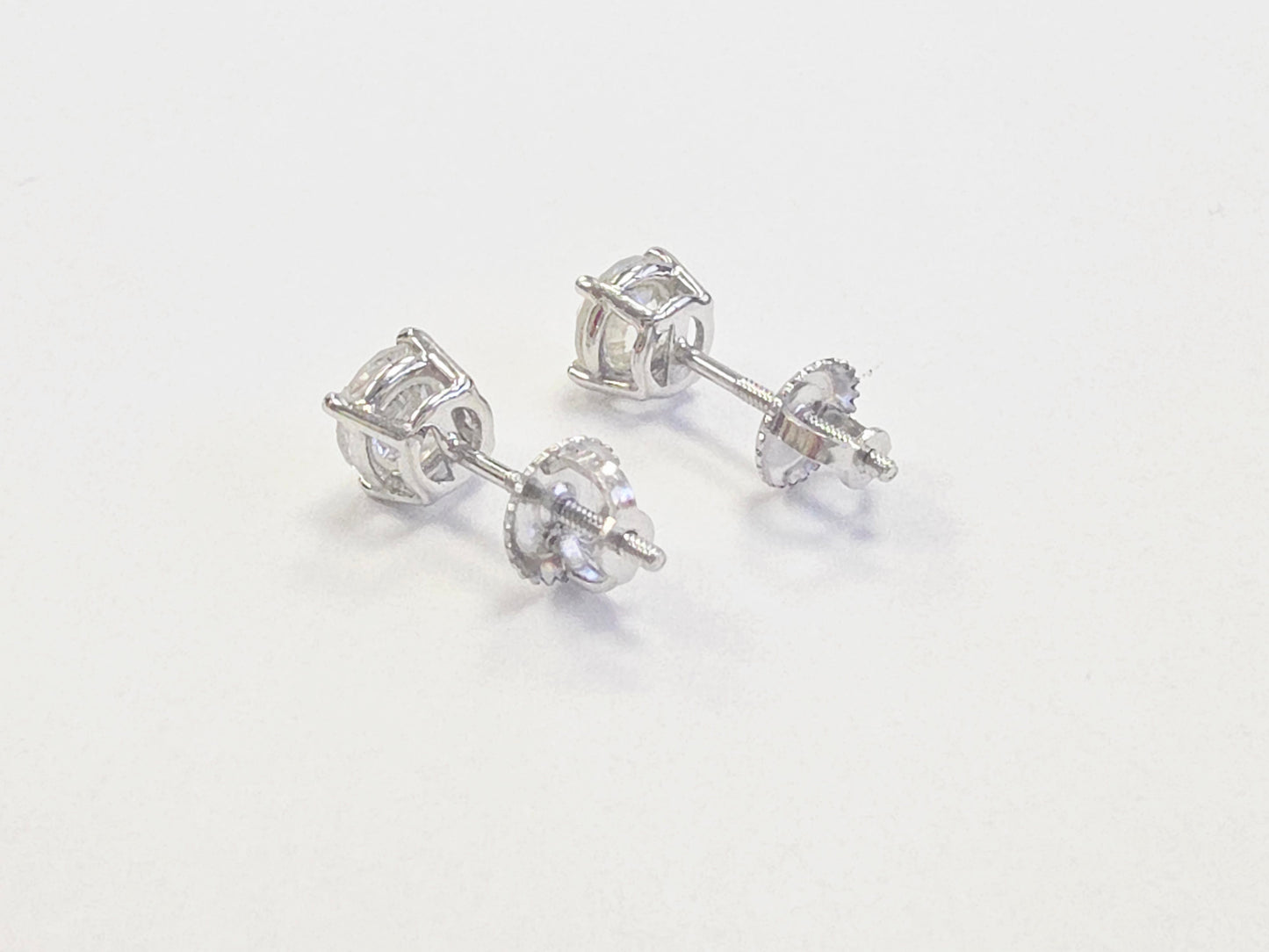 1.42 Carats Natural Diamond Round Shape Studs 14 Karat White Gold