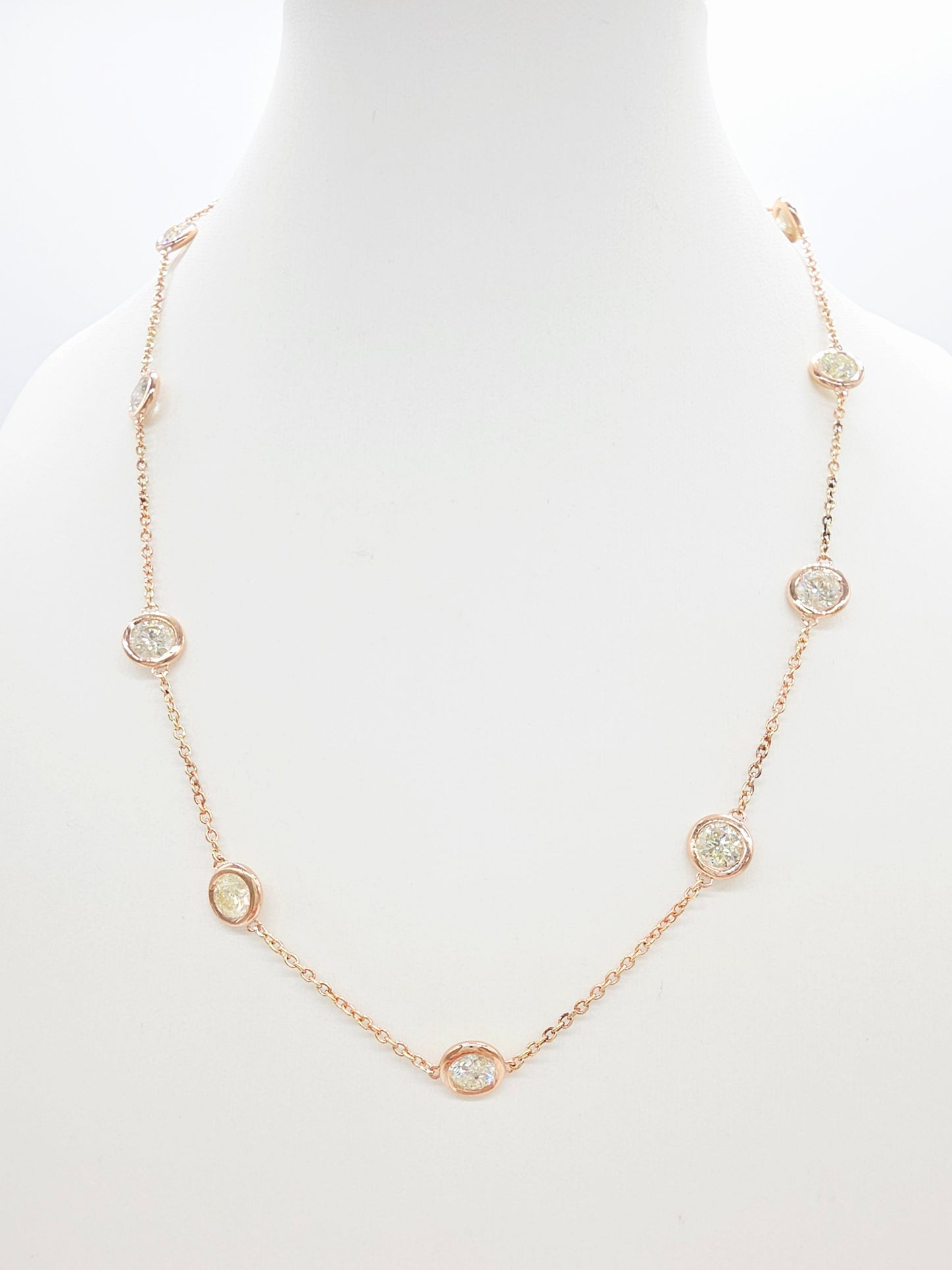 6.18 Carat Natural Diamond By The Yard 10 Station Necklace 14K Rose Gold 16"