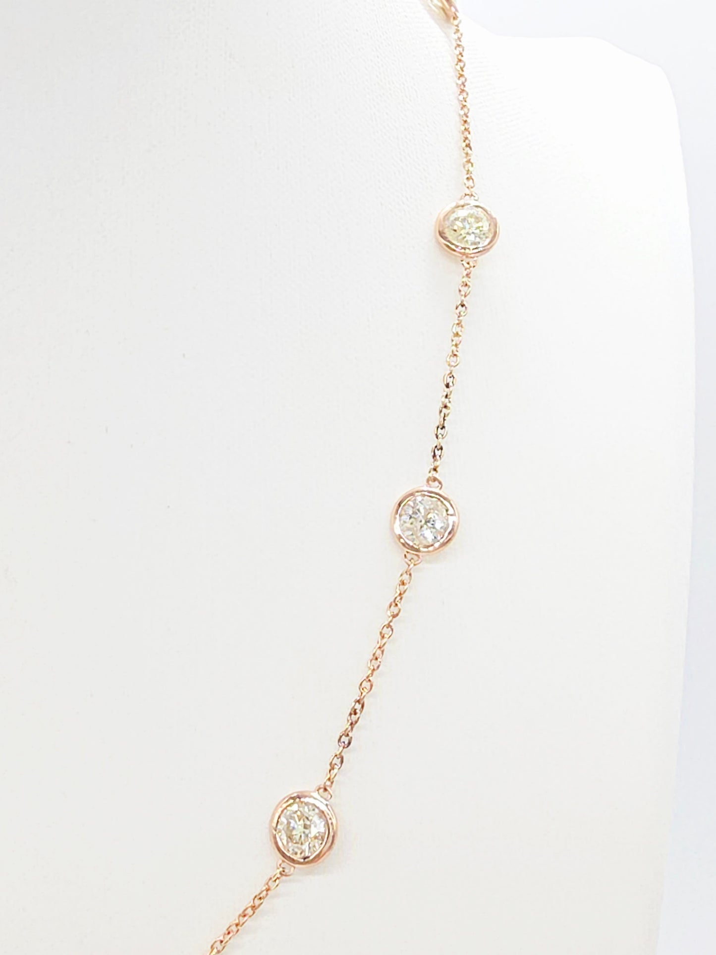 6.18 Carat Natural Diamond By The Yard 10 Station Necklace 14K Rose Gold 16"