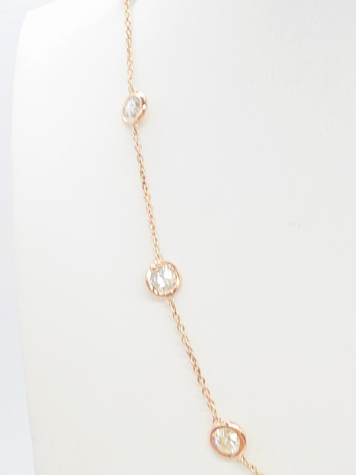 6.18 Carat Natural Diamond By The Yard 10 Station Necklace 14K Rose Gold 16"
