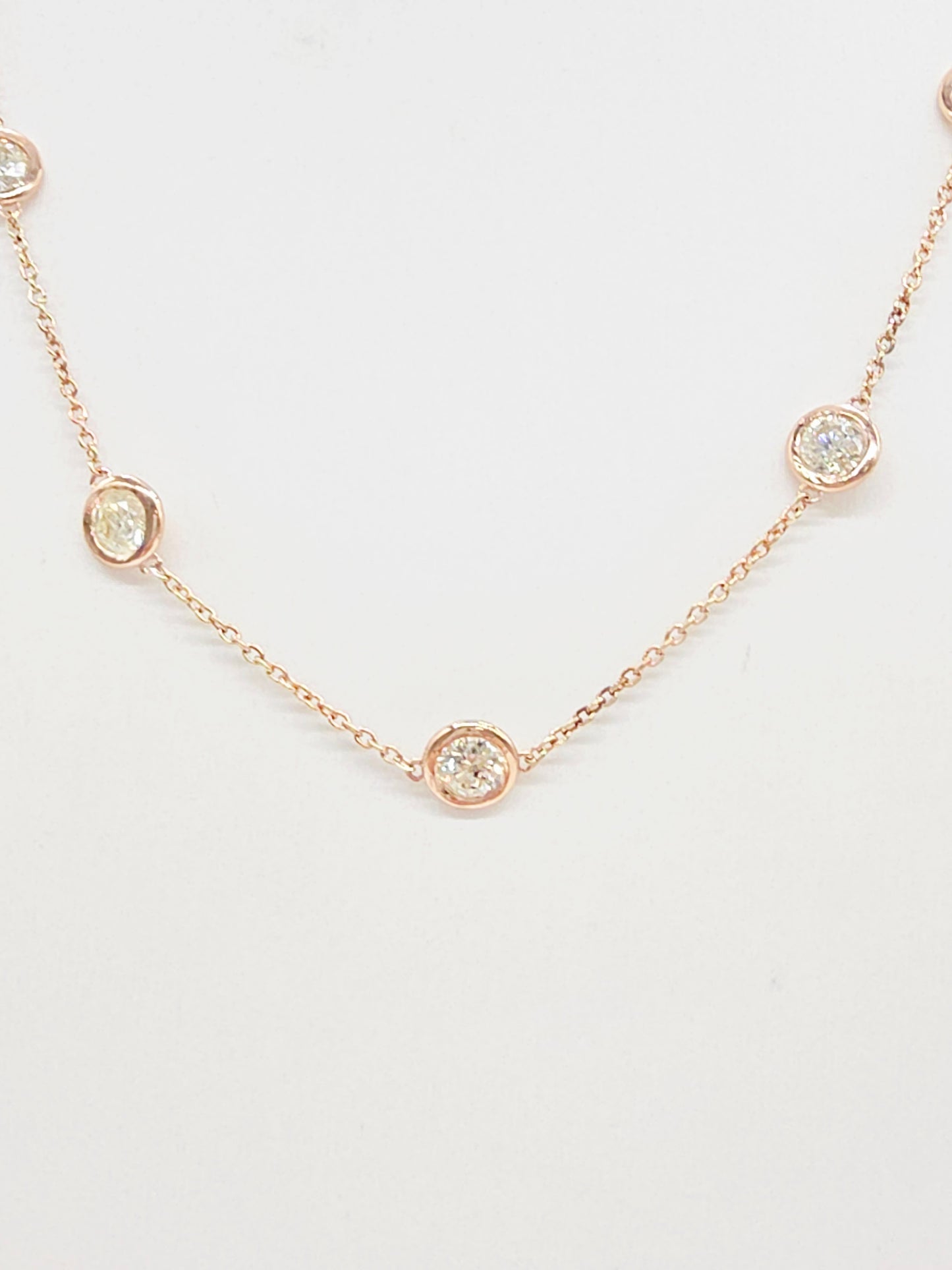 6.18 Carat Natural Diamond By The Yard 10 Station Necklace 14K Rose Gold 16"