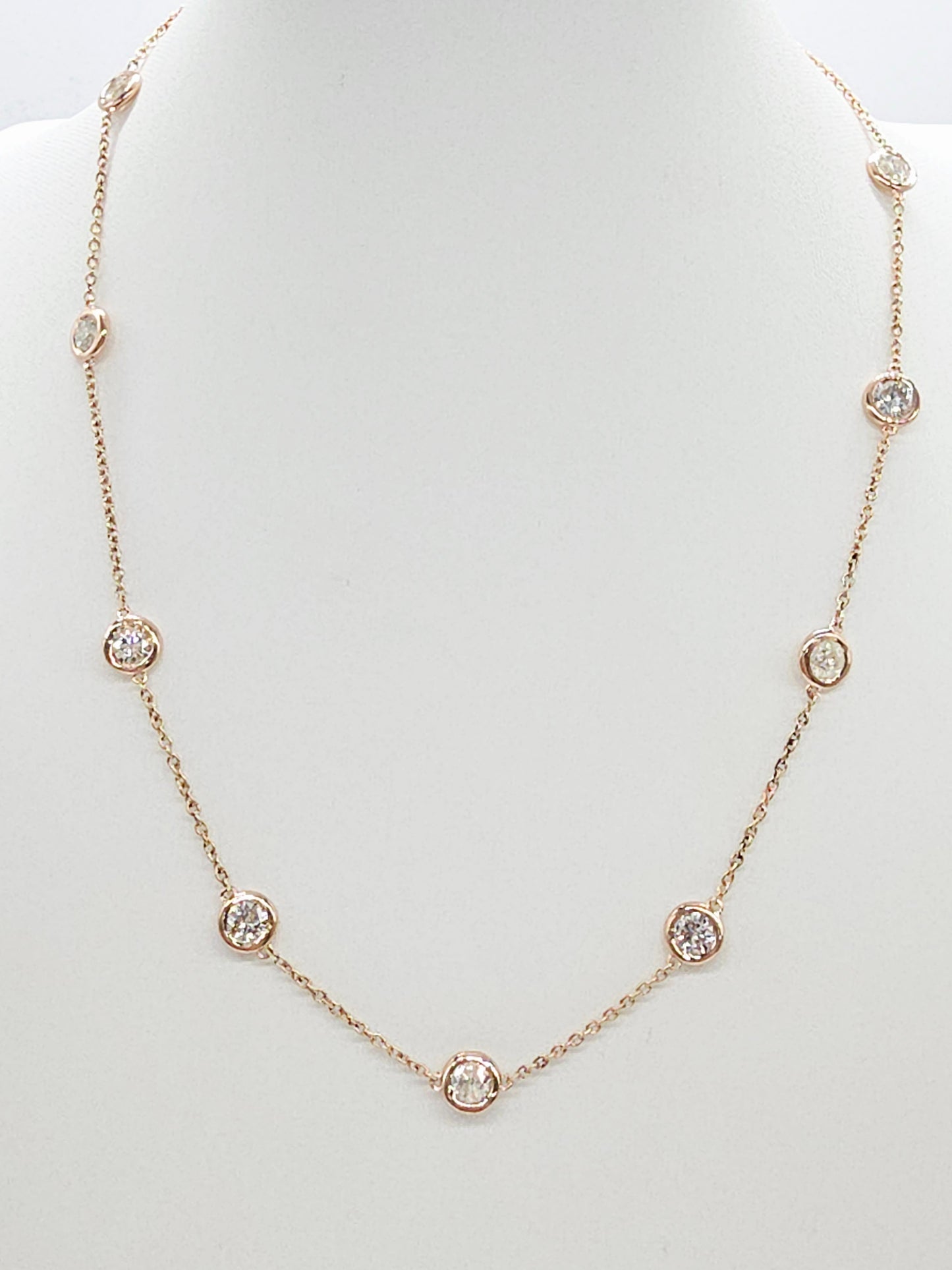 4.15 Carat Natural Diamond By The Yard 10 Station Necklace 14K Rose Gold 16"