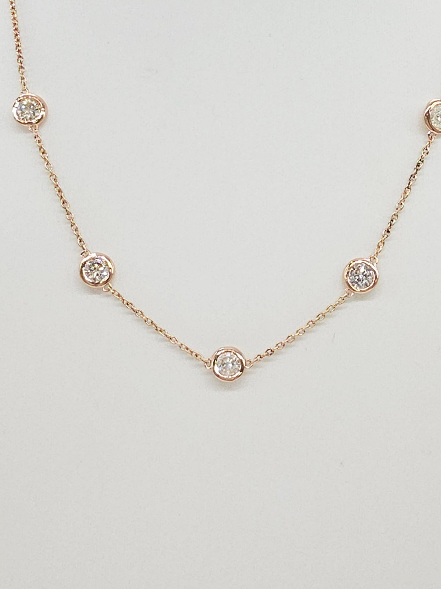 4.15 Carat Natural Diamond By The Yard 10 Station Necklace 14K Rose Gold 16"