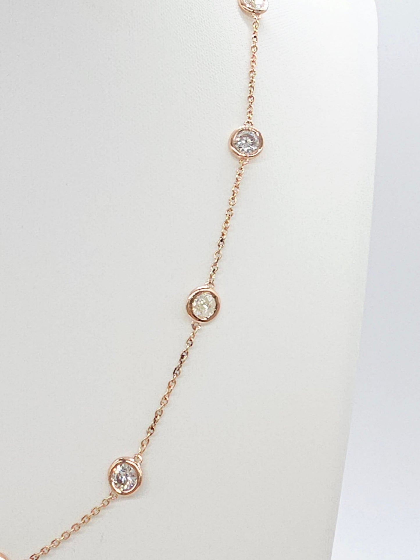 4.15 Carat Natural Diamond By The Yard 10 Station Necklace 14K Rose Gold 16"