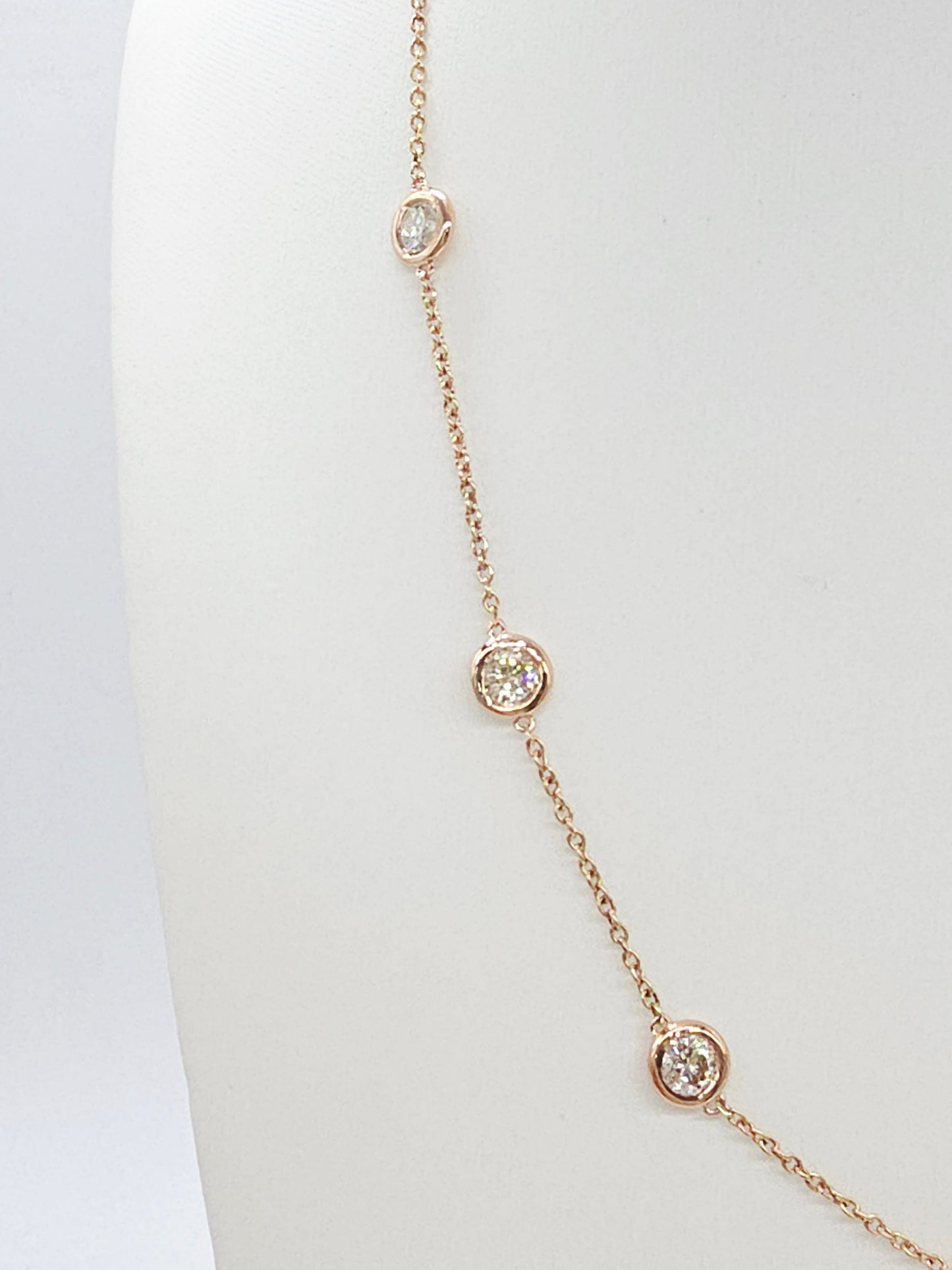 4.15 Carat Natural Diamond By The Yard 10 Station Necklace 14K Rose Gold 16"