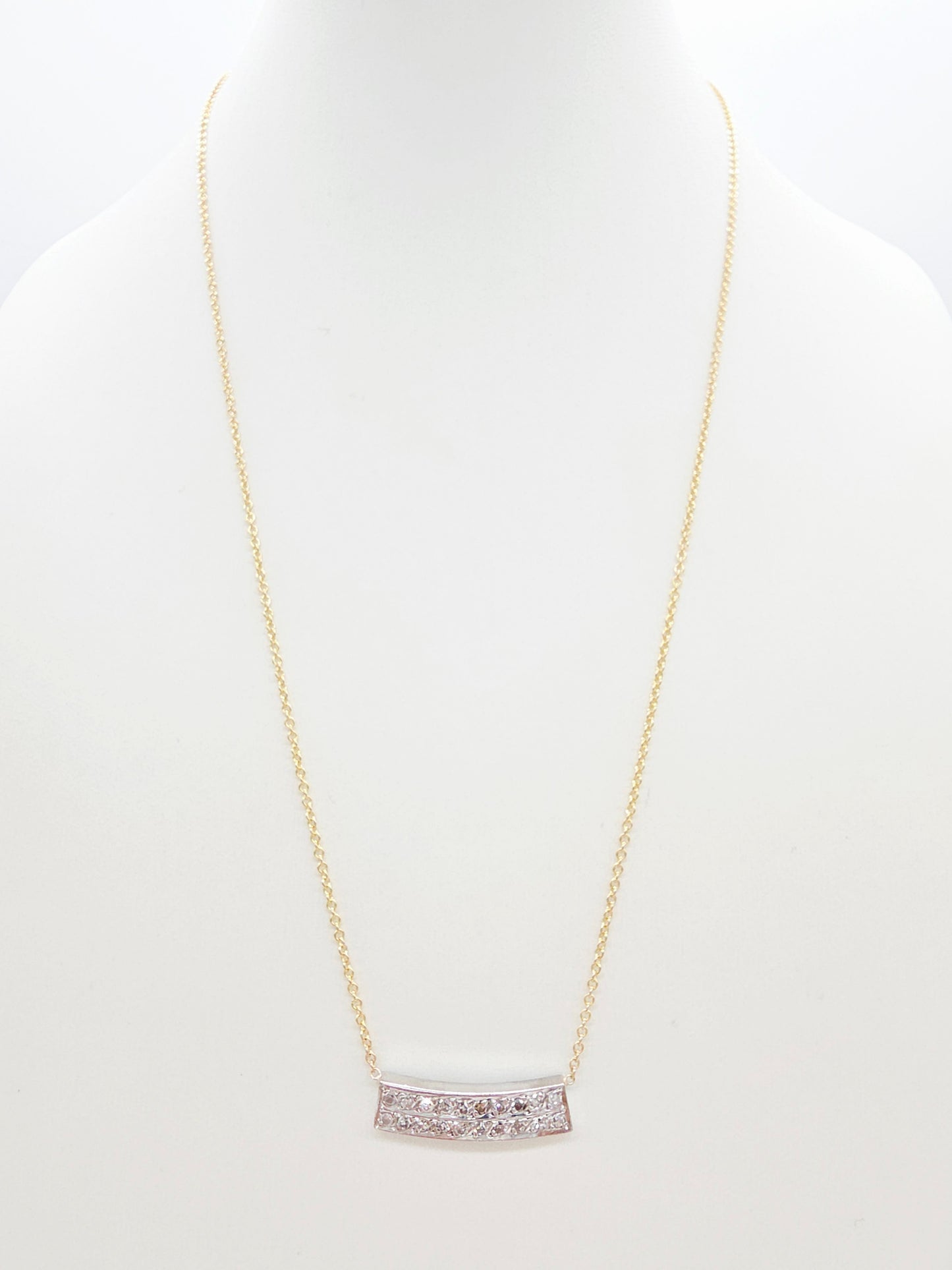 Curved Diamond Bar Necklace in 18K White Gold and 14K Yellow Gold, 0.70 Carats