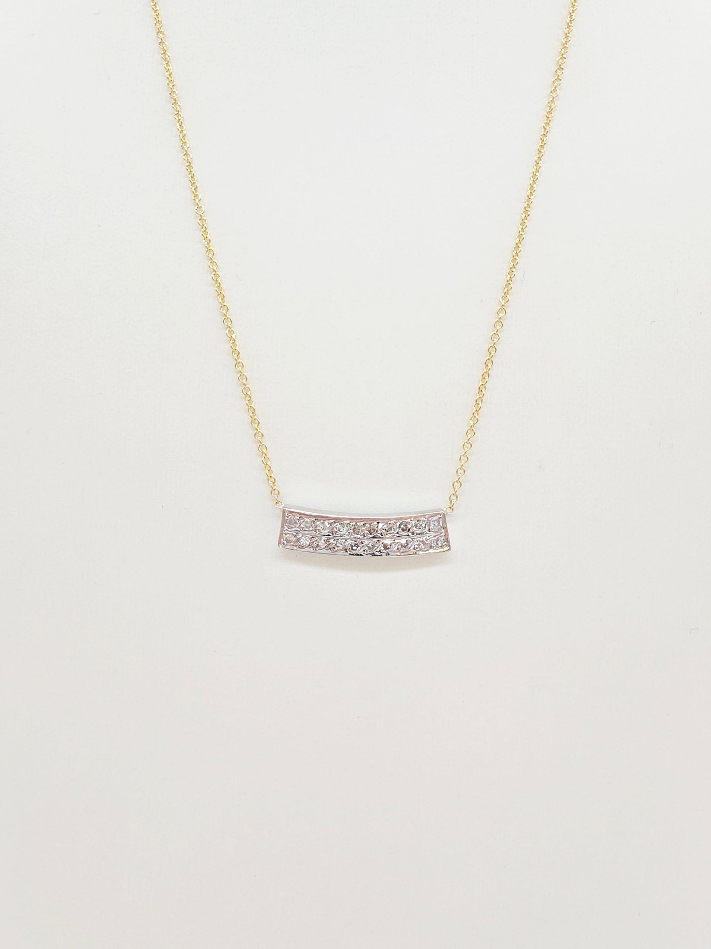 Curved Diamond Bar Necklace in 18K White Gold and 14K Yellow Gold, 0.70 Carats