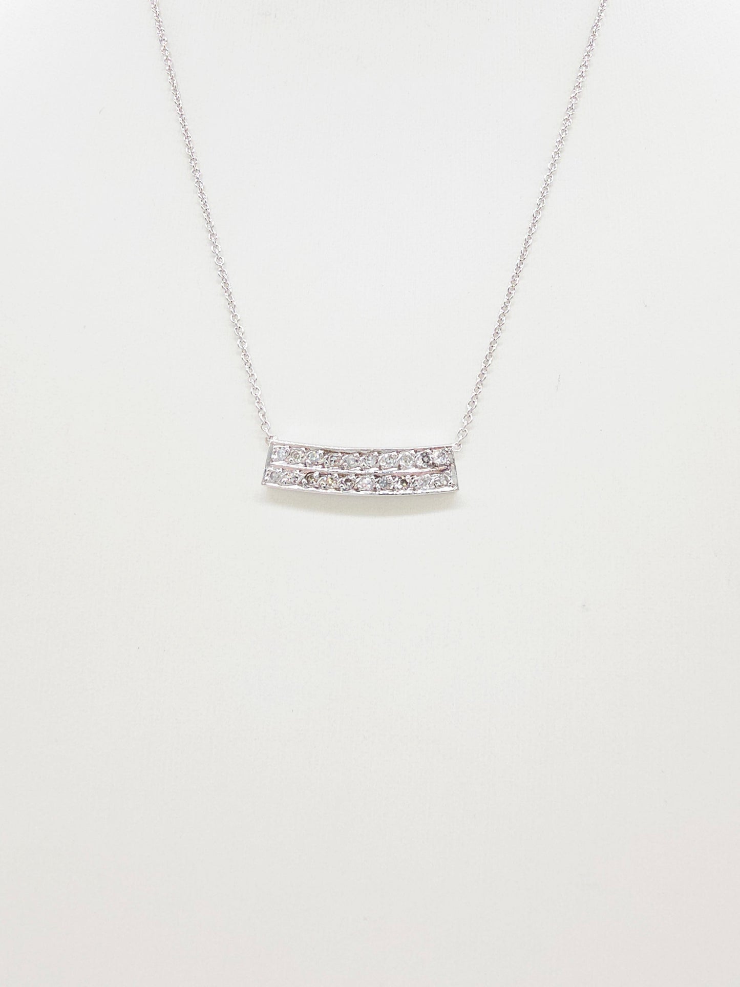 Curved Diamond Bar Necklace in 18K and 14K White Gold, 0.70 Carats