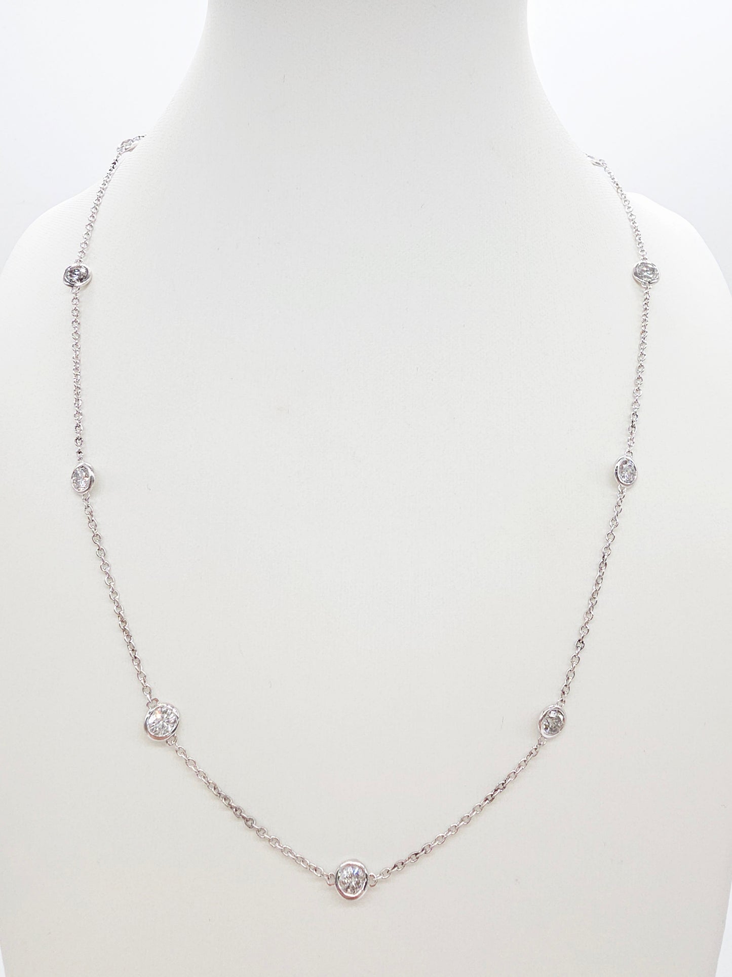 2.76 Carat Nature Diamond By The Yard Necklace 14 Karat White Gold 18''