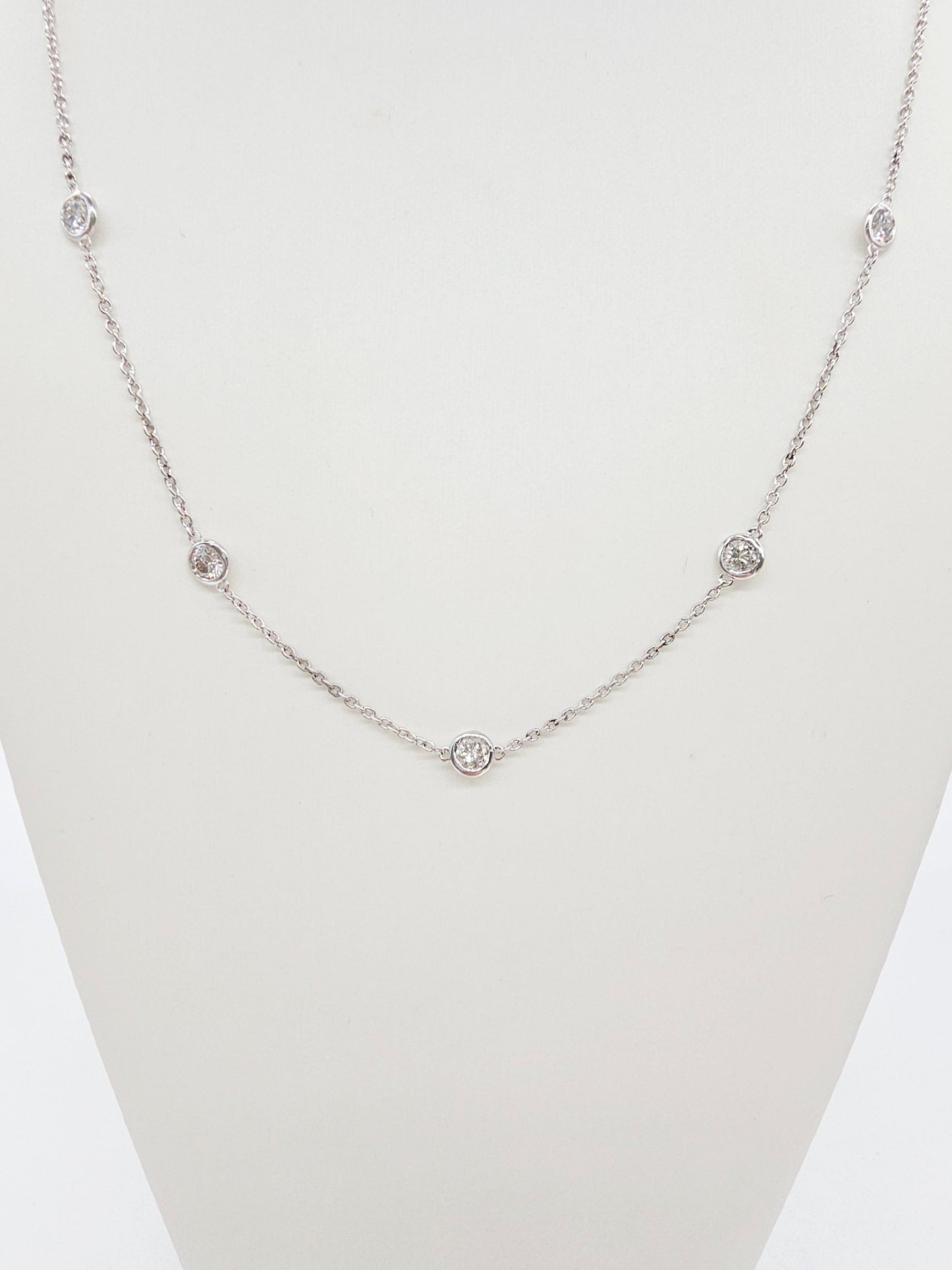 2.76 Carat Nature Diamond By The Yard Necklace 14 Karat White Gold 18''