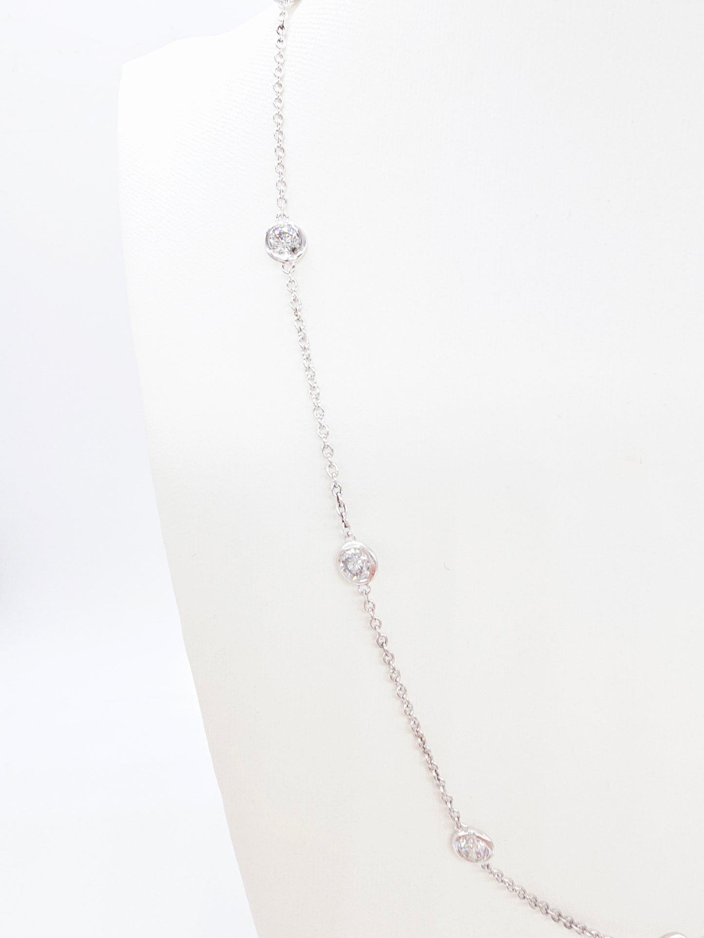 2.76 Carat Nature Diamond By The Yard Necklace 14 Karat White Gold 18''