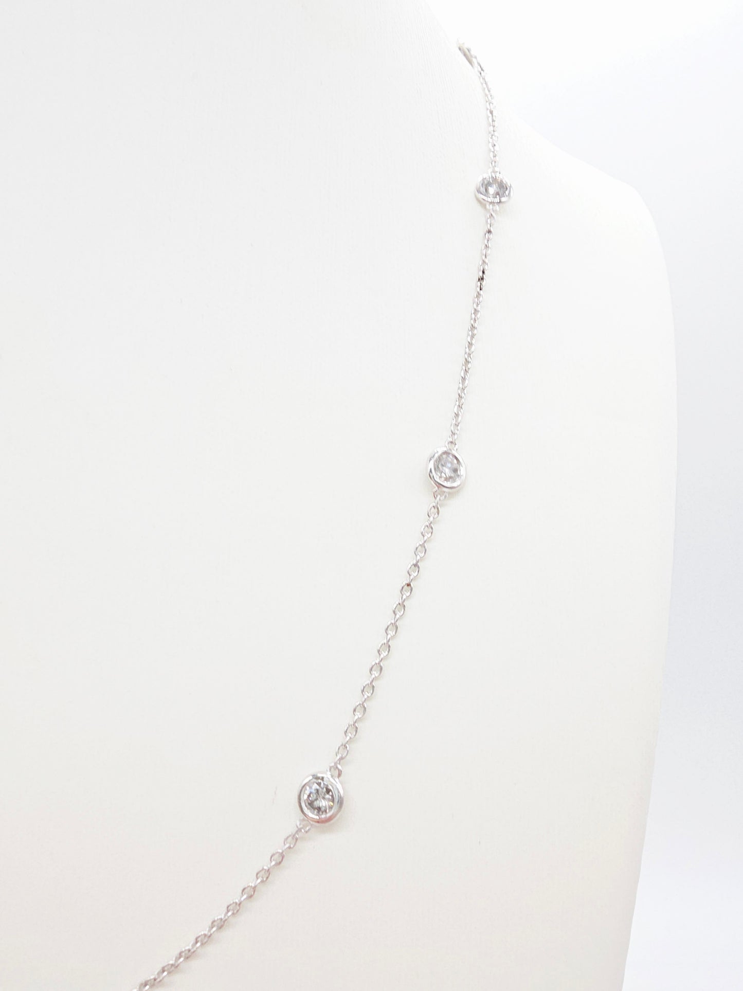 2.16 Carat Nature Diamond By The Yard Necklace 14 Karat White Gold 18''