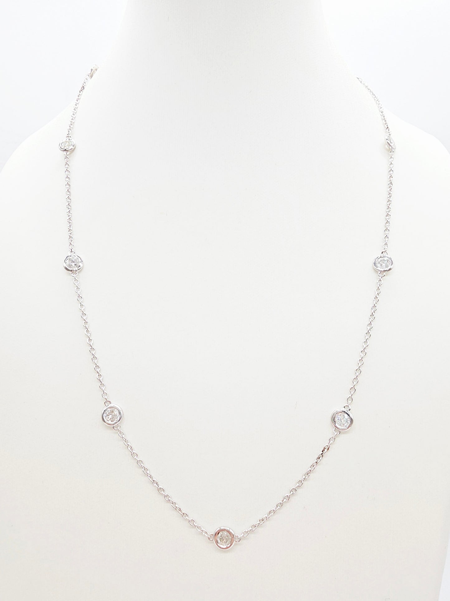 1.93 Carat Nature Diamond By The Yard Necklace 14 Karat White Gold 18''