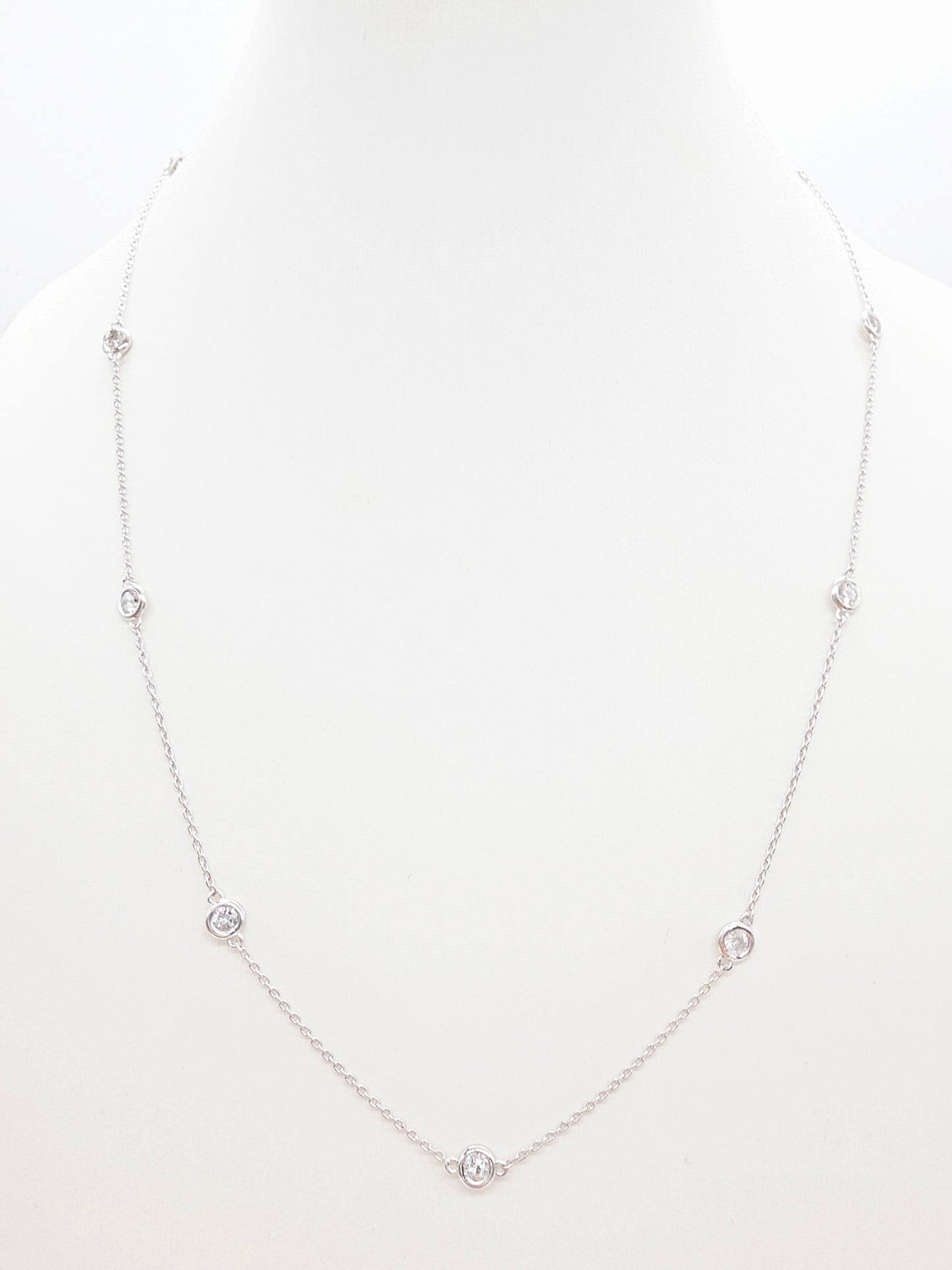 1.01 Carat Nature Diamond By The Yard Necklace 14 Karat White Gold 18''