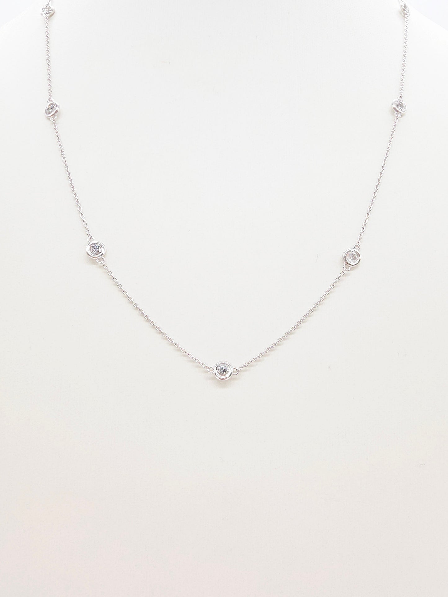 1.01 Carat Nature Diamond By The Yard Necklace 14 Karat White Gold 18''