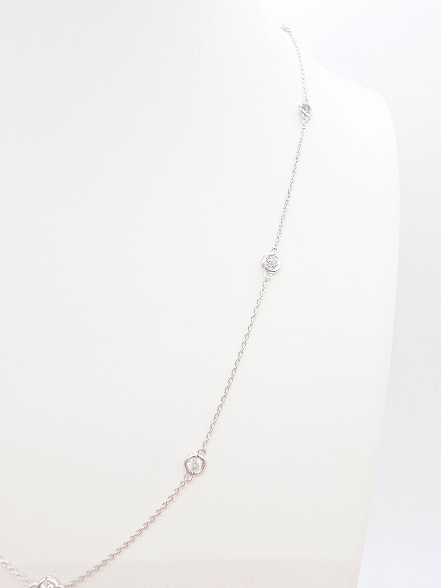 1.01 Carat Nature Diamond By The Yard Necklace 14 Karat White Gold 18''