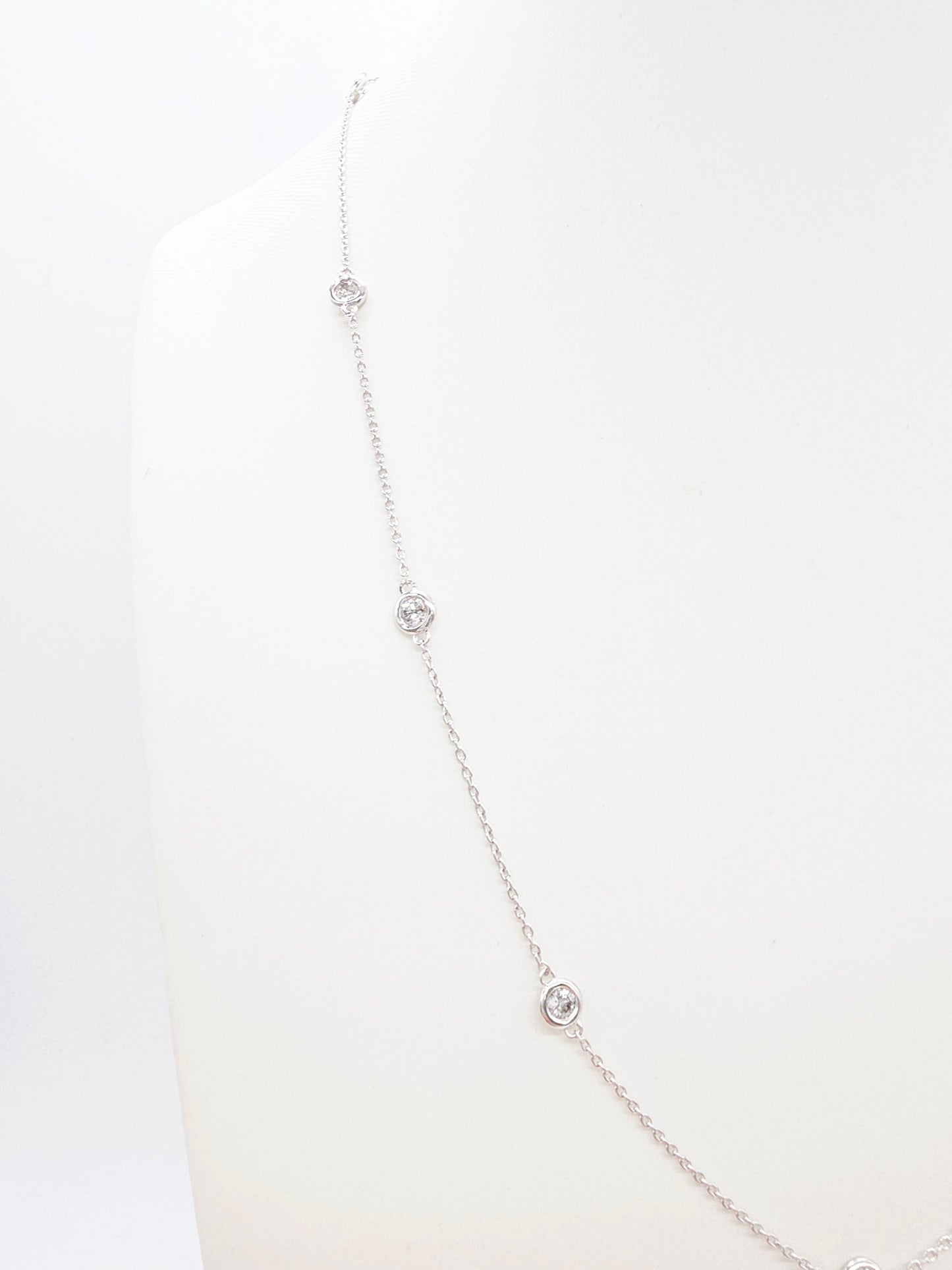 1.01 Carat Nature Diamond By The Yard Necklace 14 Karat White Gold 18''