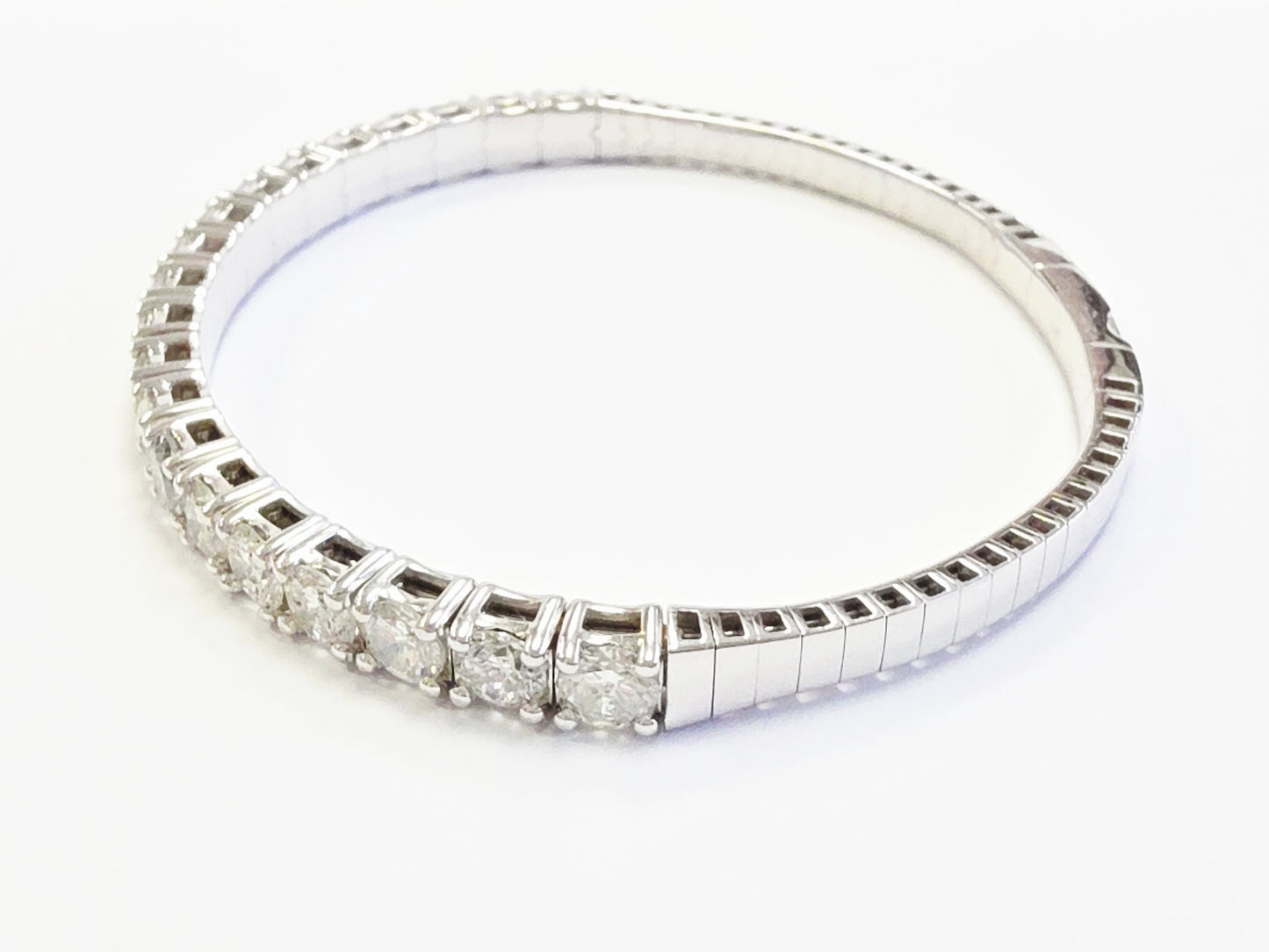 6.65 Carat Natural Diamond Flexible Bangle White Gold 14 Karat