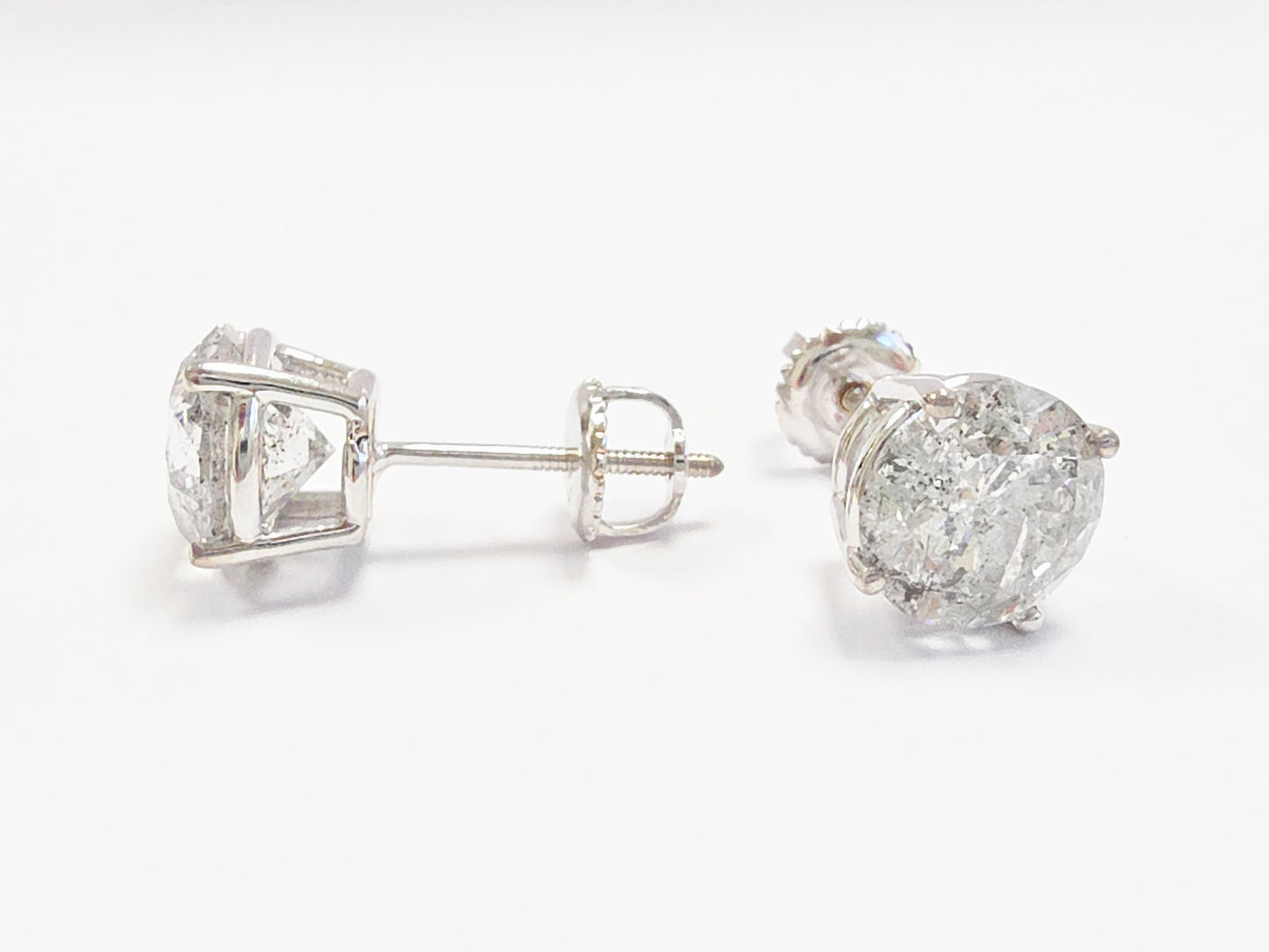 4.22 ct Round Diamond Stud Earrings in 14K White Gold