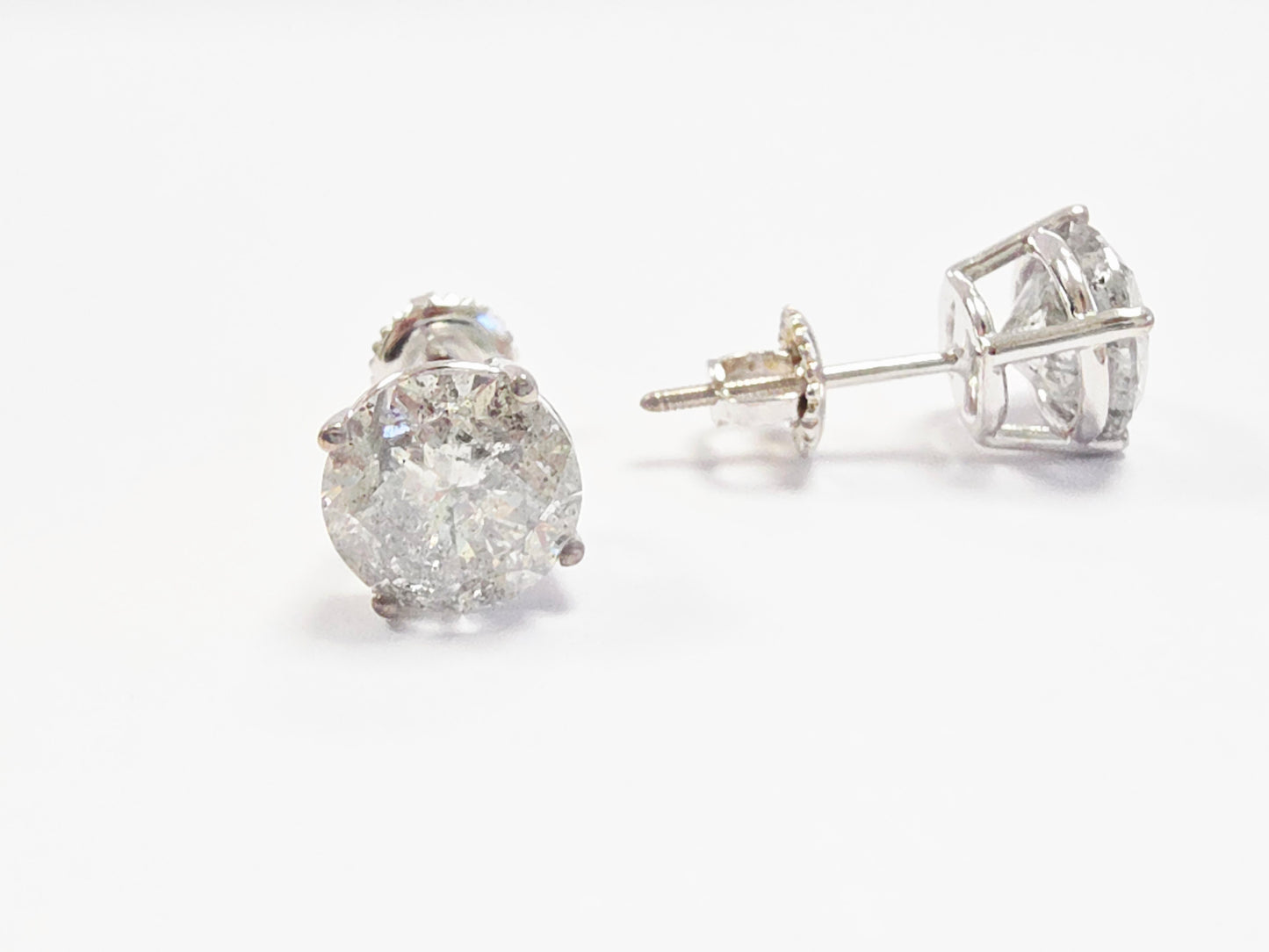 4.22 ct Round Diamond Stud Earrings in 14K White Gold