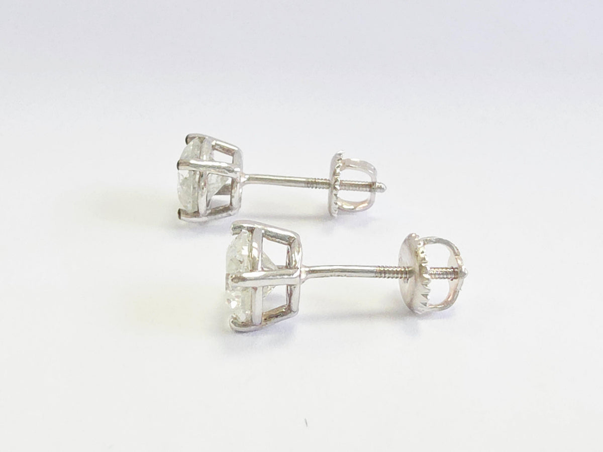 CLEARANCE, 1.56 ct Round Diamond Stud Earrings in 14K White Gold