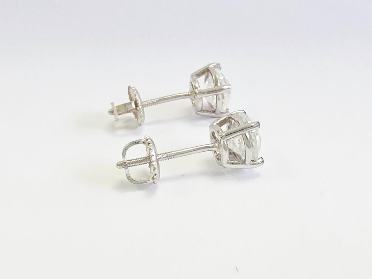 CLEARANCE, 1.56 ct Round Diamond Stud Earrings in 14K White Gold