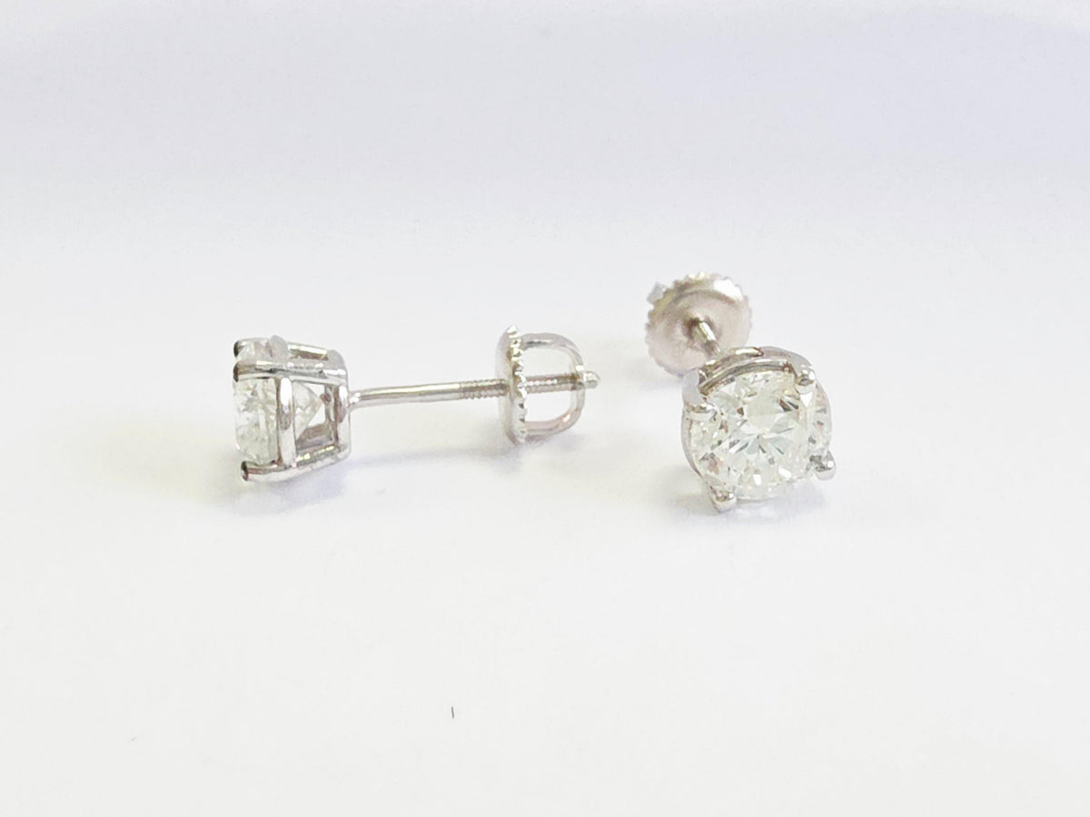 CLEARANCE, 1.56 ct Round Diamond Stud Earrings in 14K White Gold