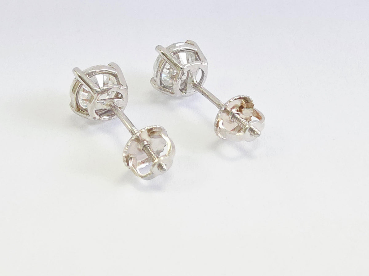 CLEARANCE, 1.56 ct Round Diamond Stud Earrings in 14K White Gold