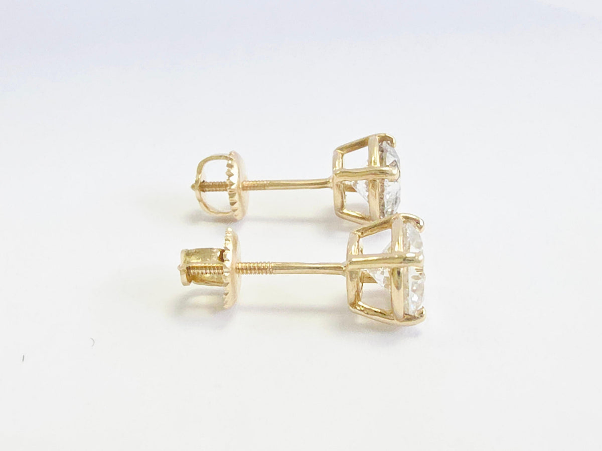 CLEARANCE SALE, 1.86 Carats Round Diamond Stud Earrings 14K Yellow Gold