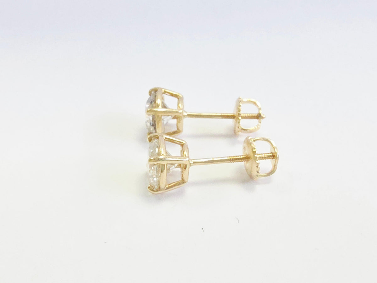 CLEARANCE SALE, 1.86 Carats Round Diamond Stud Earrings 14K Yellow Gold