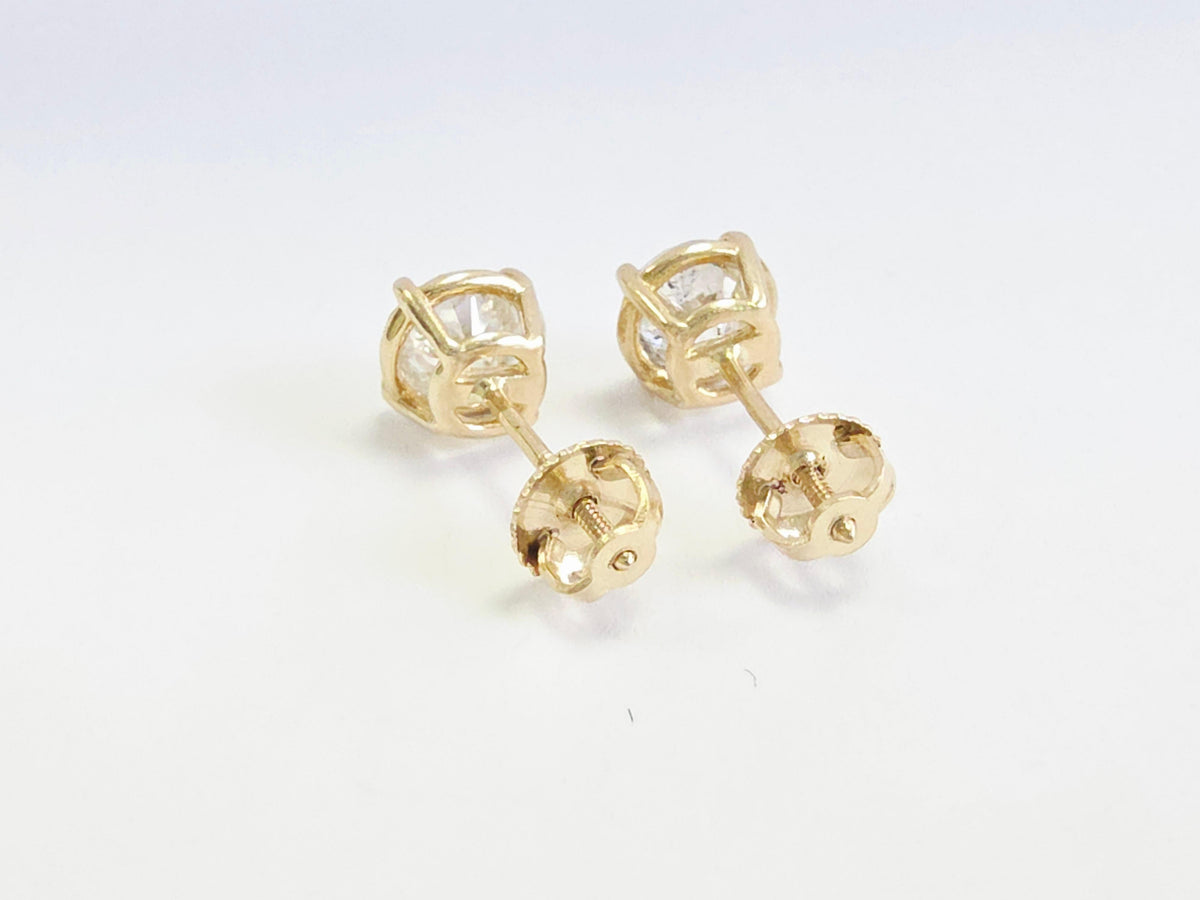 CLEARANCE SALE, 1.86 Carats Round Diamond Stud Earrings 14K Yellow Gold